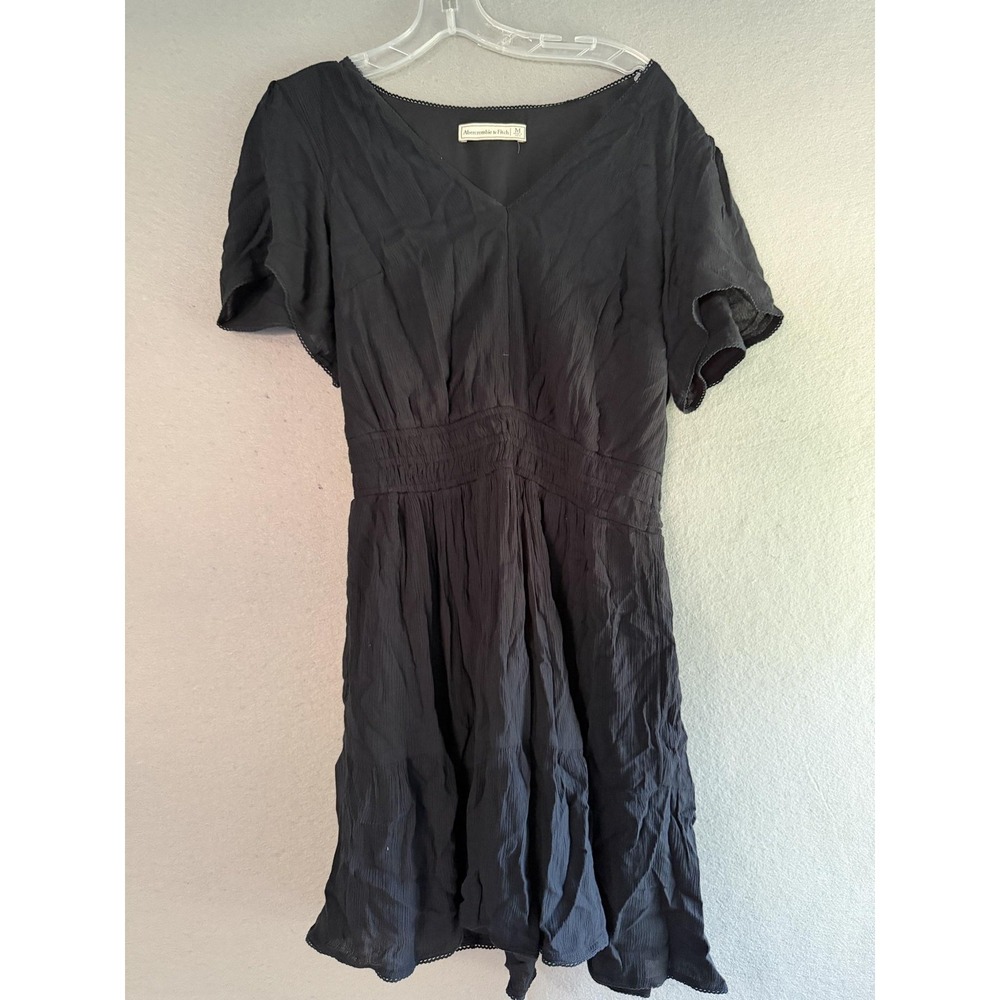 Abercrombie & Fitch Dress Womens M Black V Neck Short Sleeve Fit & Flare Mini